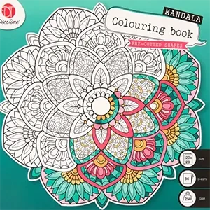 Deco Time - Mandala Anti-Stress Coloring Book Thick Paper 250 gsm Pre-Cutted Shapes 36 Sheets Size 20 x 20 cm – Turquoise Cover (3219371)
